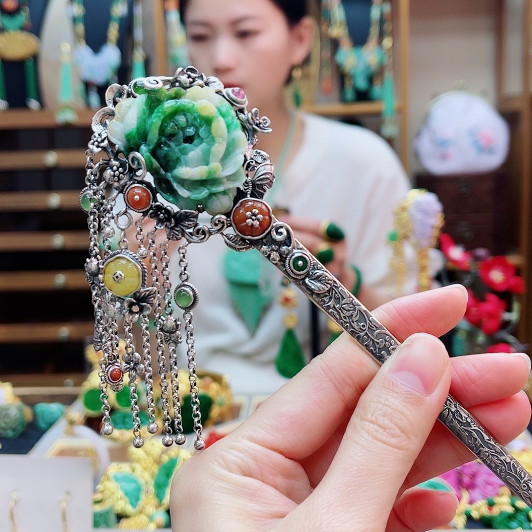 颈饰合金翡翠发簪48小时鉴赏期1