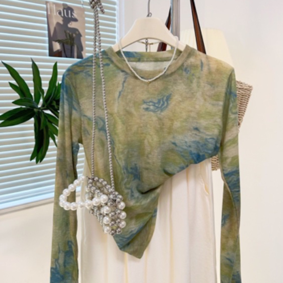 【长袖】薄款微透薄荷漫步绿圆领T恤长袖1102