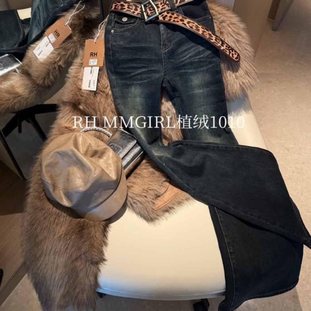 小蕊家中高腰复古微喇牛仔裤新款加厚巨显瘦百搭