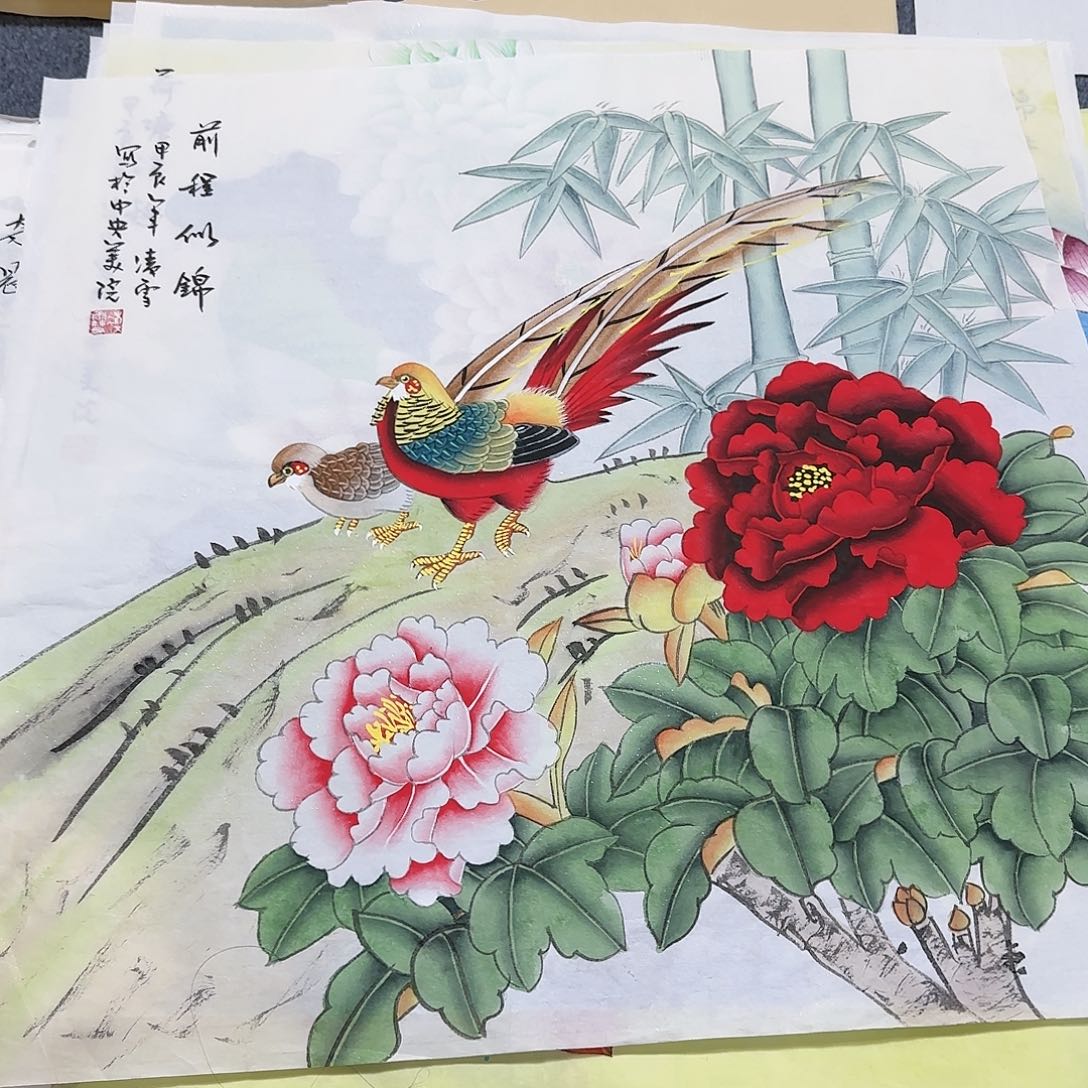 国画尺寸70X70手绘作品