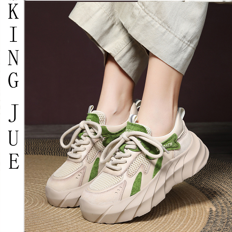 【王爵】真皮女鞋平底轻便不重透气系带 网面日常百搭简约气质