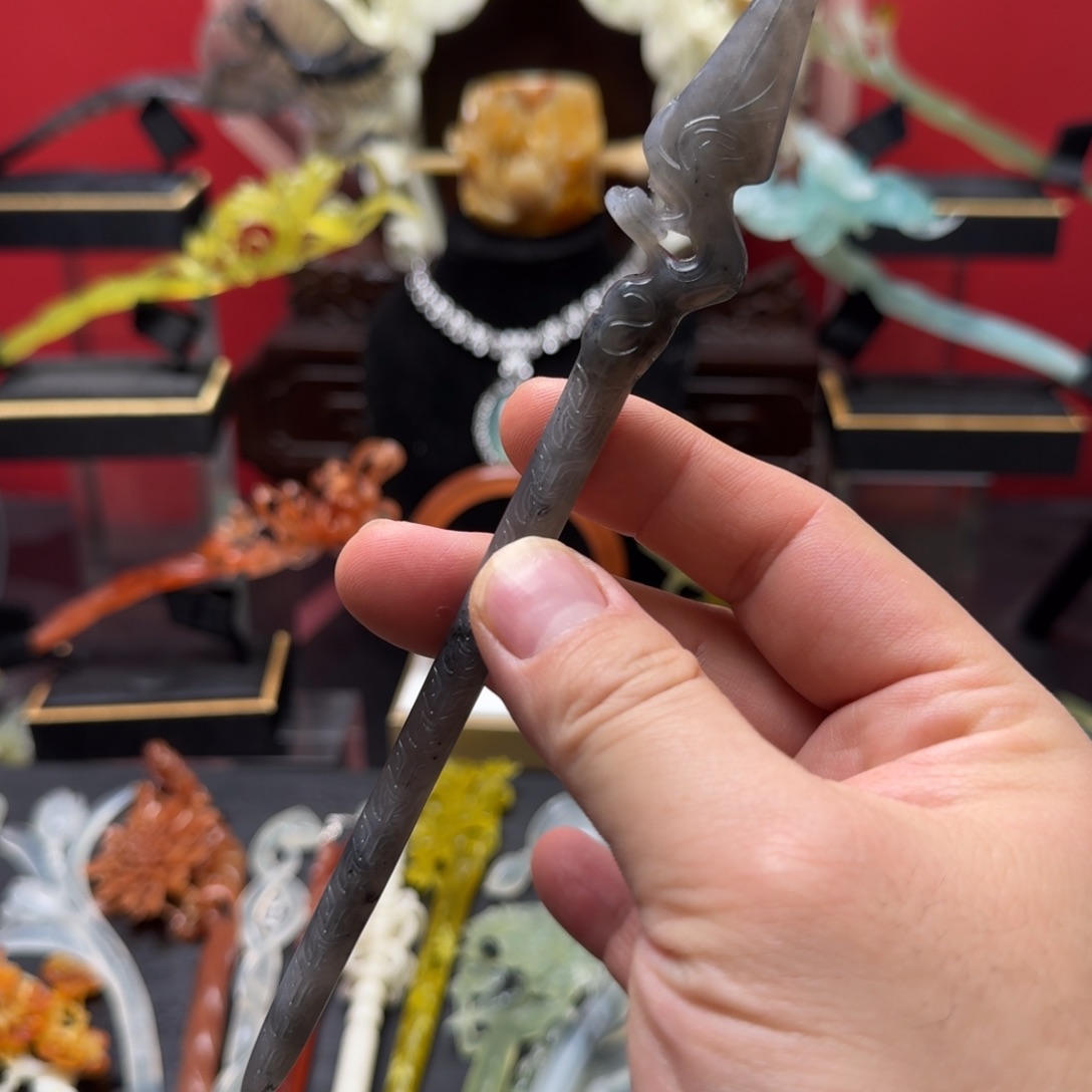 岫玉发饰未镶嵌明君玉簪就是好看