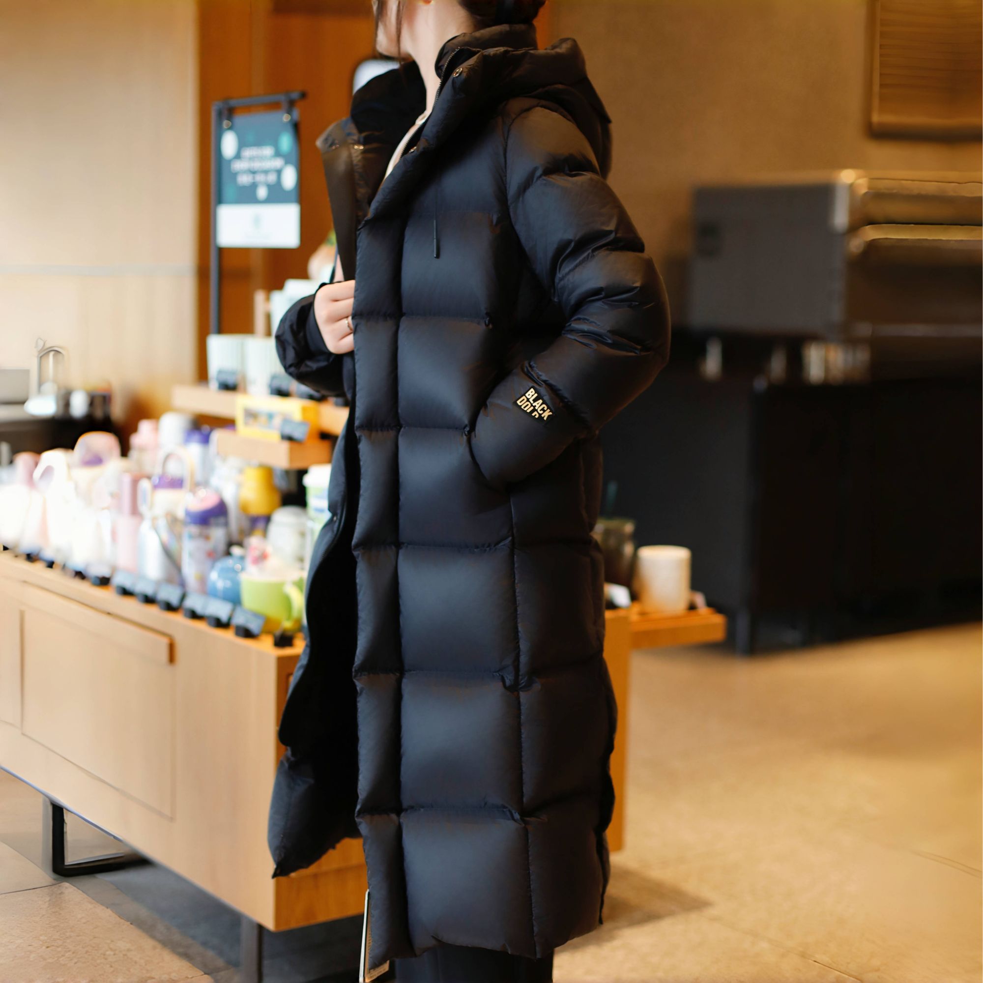 黑金鹅绒气质女装外套过膝长款东北加厚极寒服男女同款