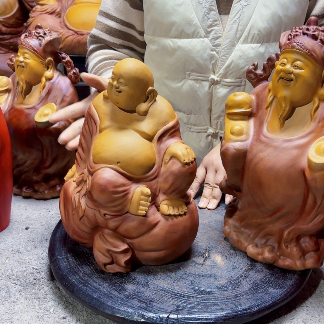 用***9香樟木福袋弥勒佛