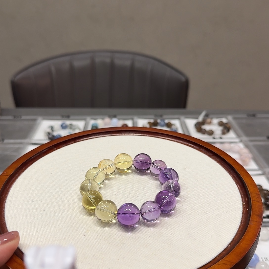 水晶未镶嵌手链巴西紫水晶黄水晶设计手串