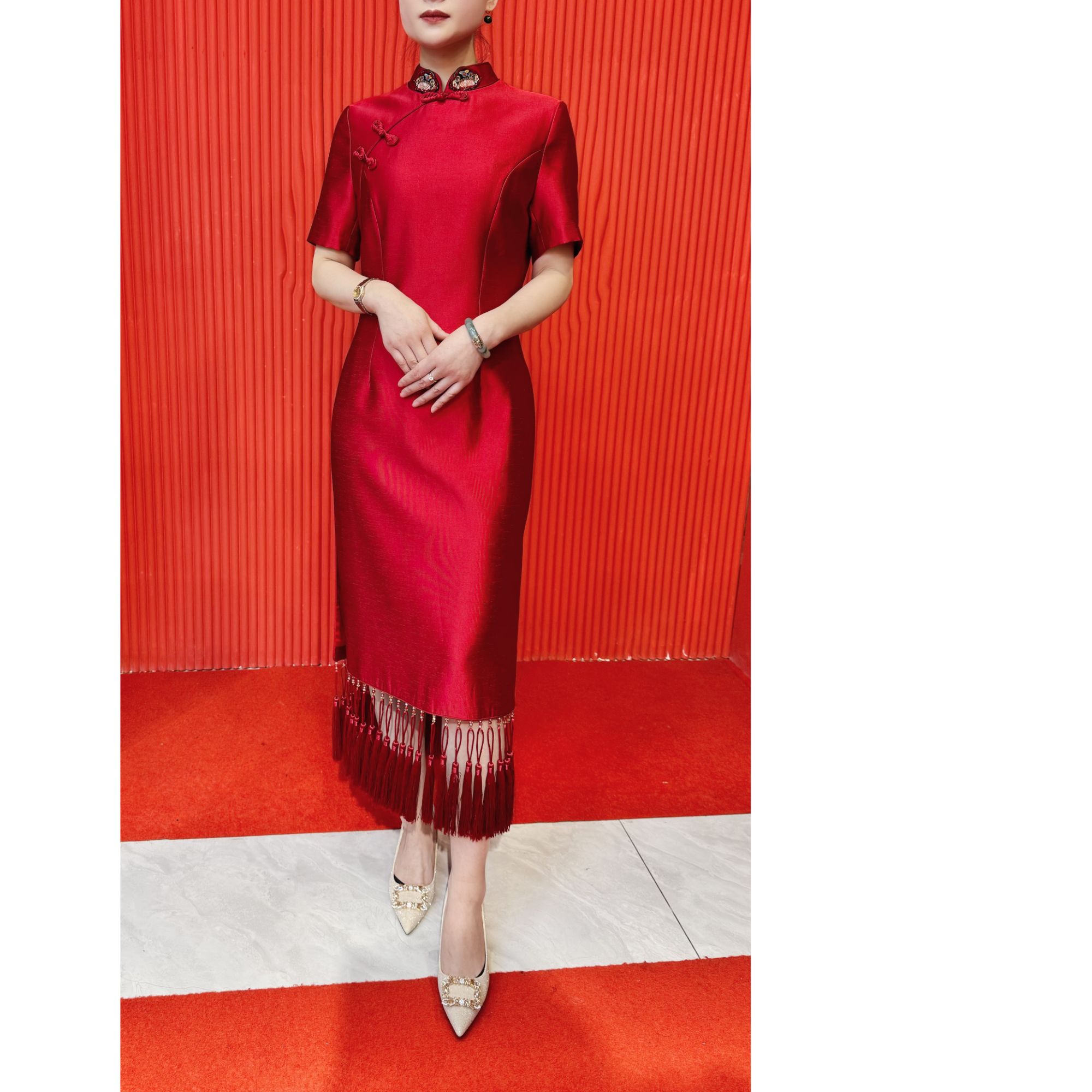 甄菲凡婚庆旗袍礼服新娘装喜婆婆新妈妈装红色礼服婚宴国风优雅