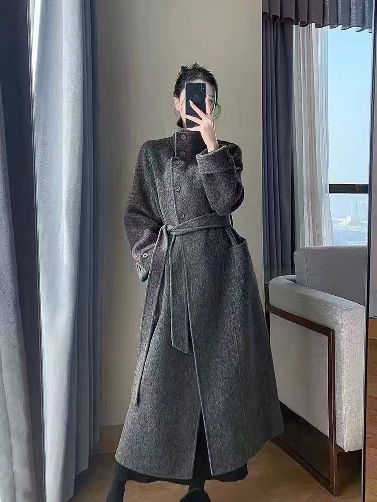 【年前清仓】双面呢加厚毛呢外套韩版时尚立领长款中长松长袖#2650