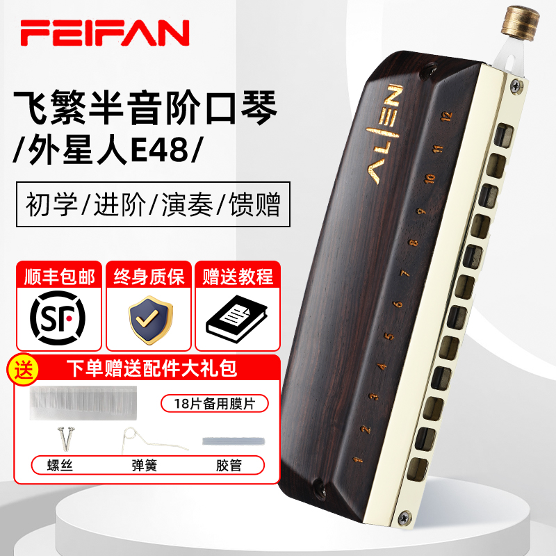 FEIFAN飞繁半音阶口琴12孔C调E48成人学生初学者专业演奏乐器