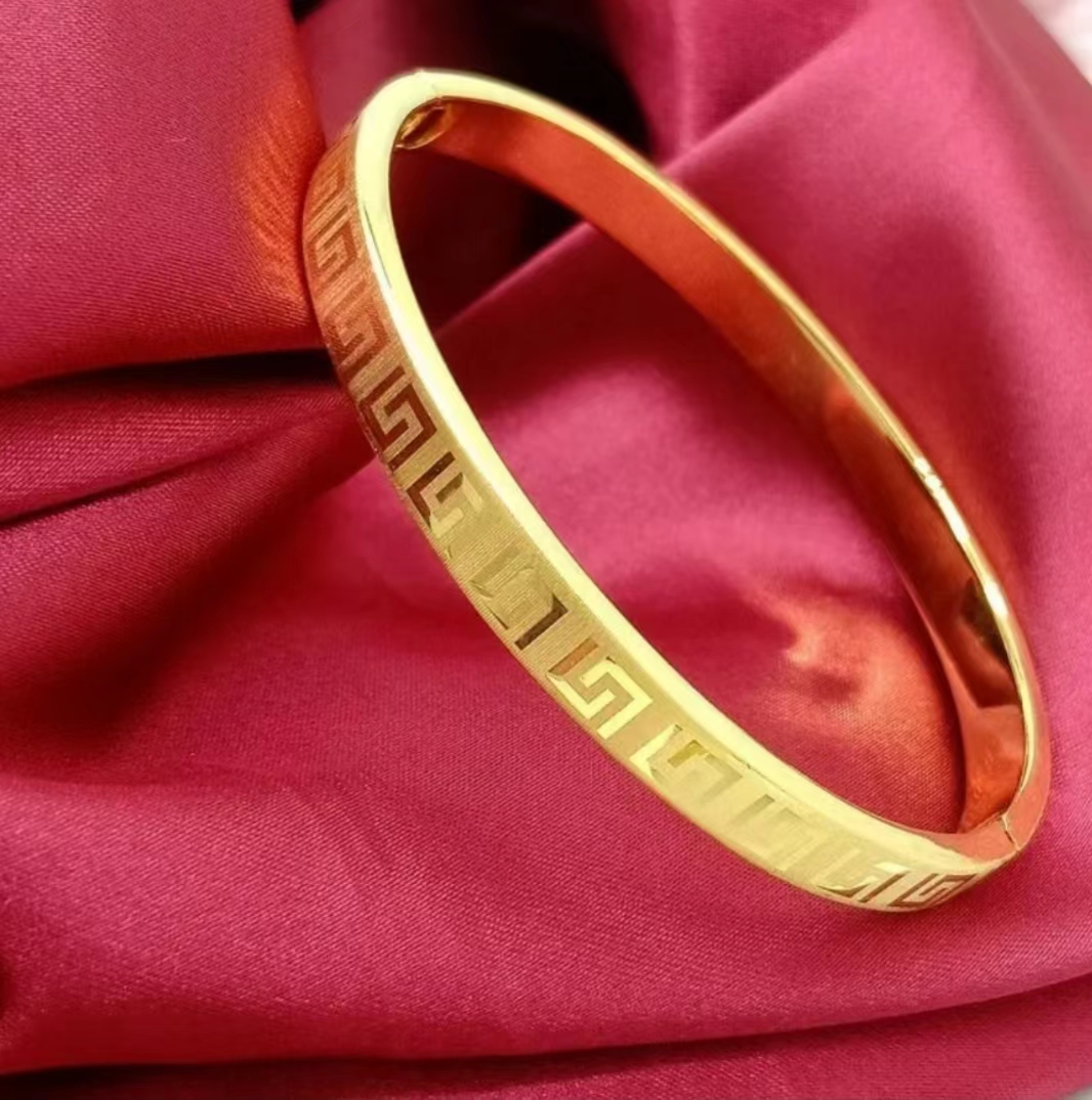 合金手镯 （长城纹卡扣手镯）经典简约金色百搭民族风精美素款