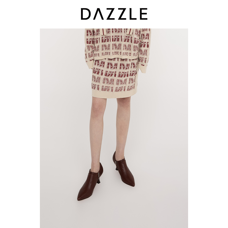 DAZZLE 地素毛衫半裙2025年春季新款浅黄色针织提花半裙2J1E710
