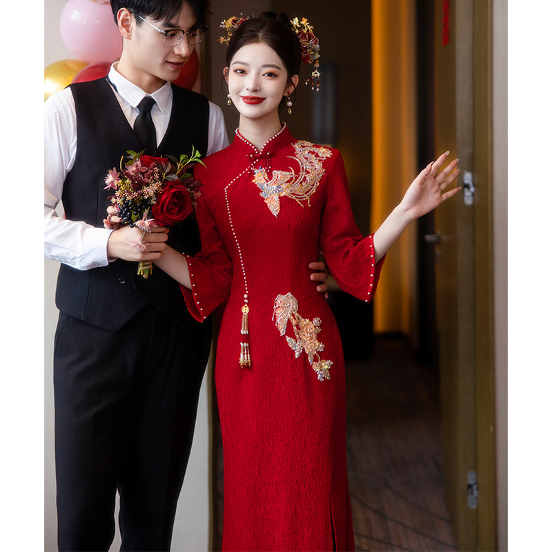 敬酒服新娘高级感红色结婚鱼尾旗袍订婚礼服新中式2025新款小个子