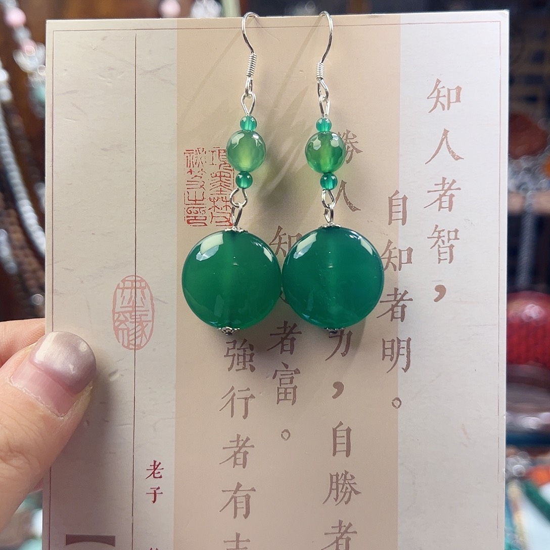 玛瑙未镶嵌吊坠锦象原创设计款耳环