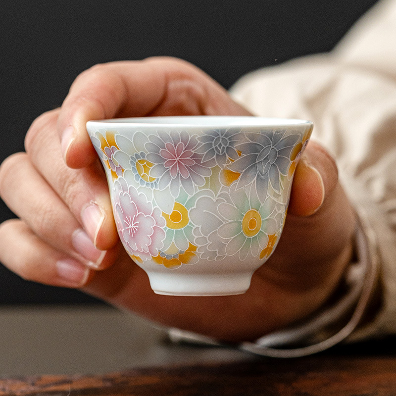 仿古釉万花葫芦杯陶瓷家用茶杯个人专用主人杯品茗杯功夫茶盏单杯