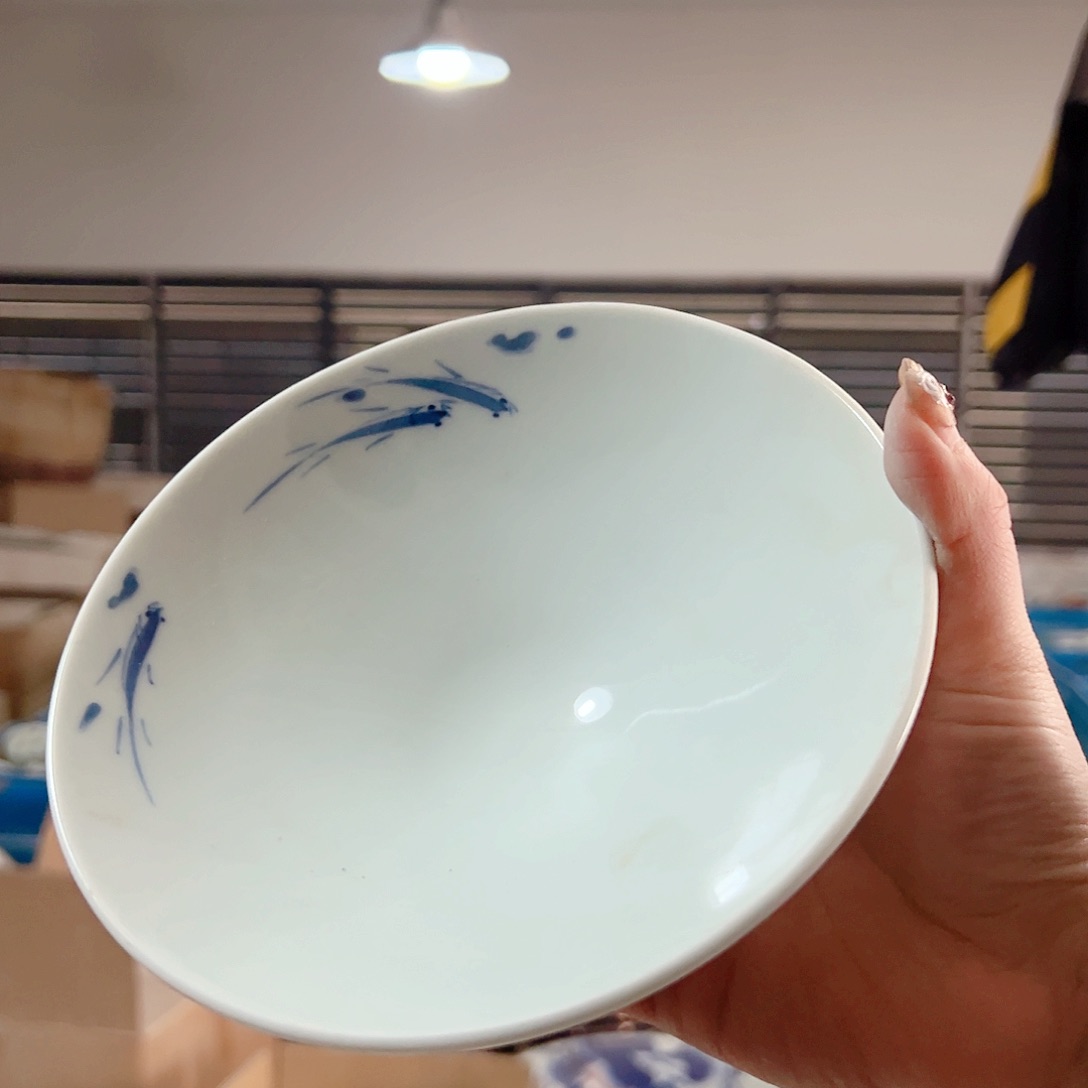碗微瑕手绘鱼7寸高足斗碗