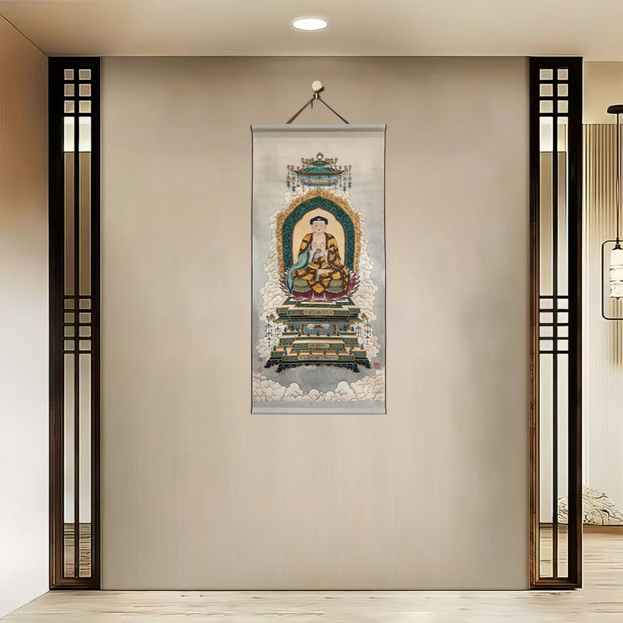 {40-285释迦摩尼佛}}净尺寸40x85cm现代简约挂轴装饰画