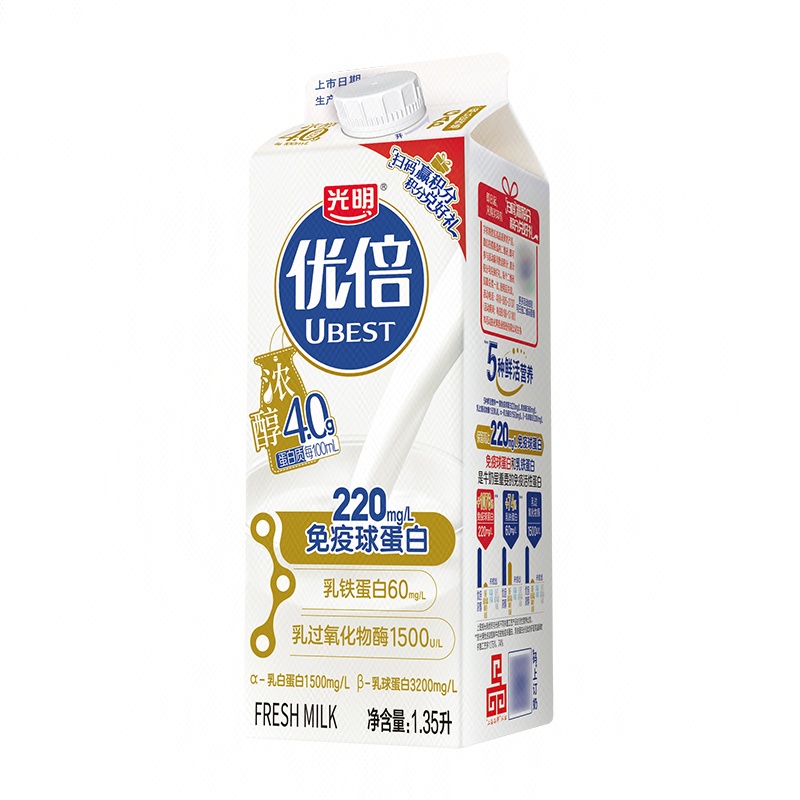 【日日鲜】光明优倍浓醇4.0蛋白鲜牛奶 1.35L