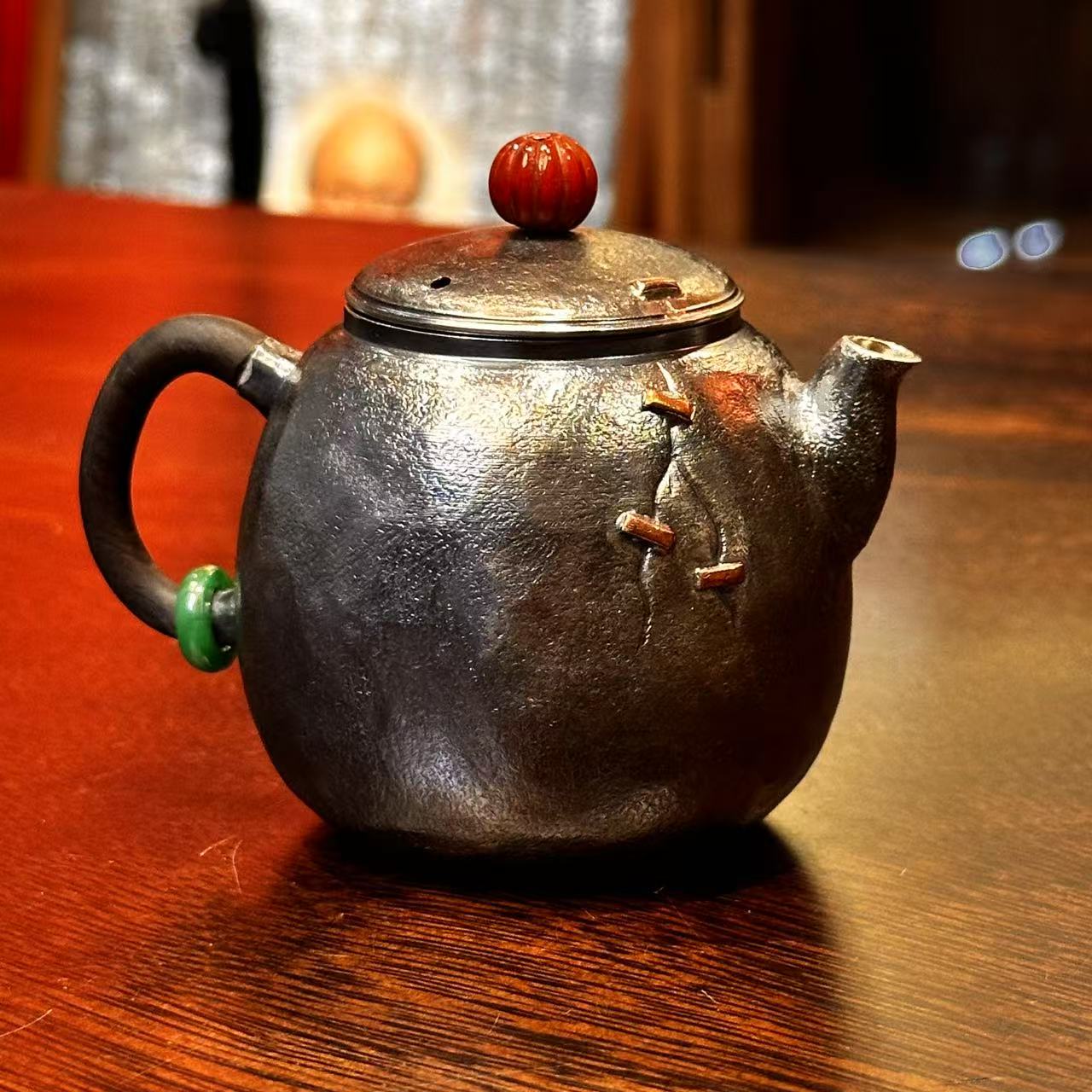 纯手工足银诧寂风补丁小破泡茶壶小丑壶