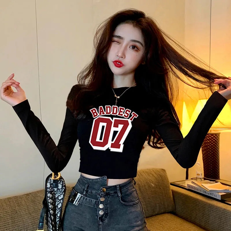 高腰短款露脐辣妹女款打底衫t恤女2025秋冬修身百搭内搭上衣