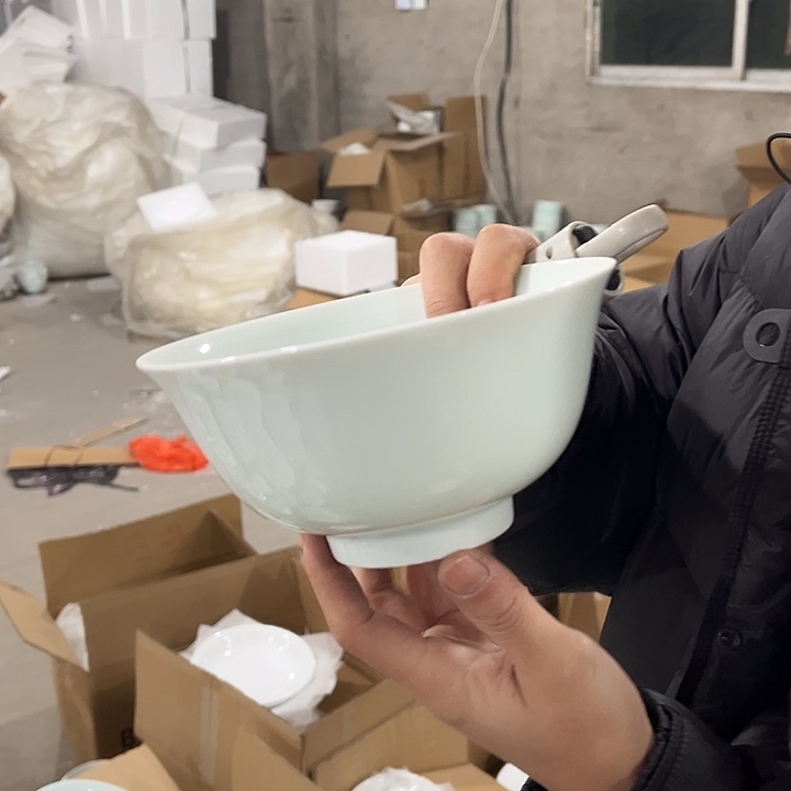 瓷片云青6英寸面碗四个微瑕包邮