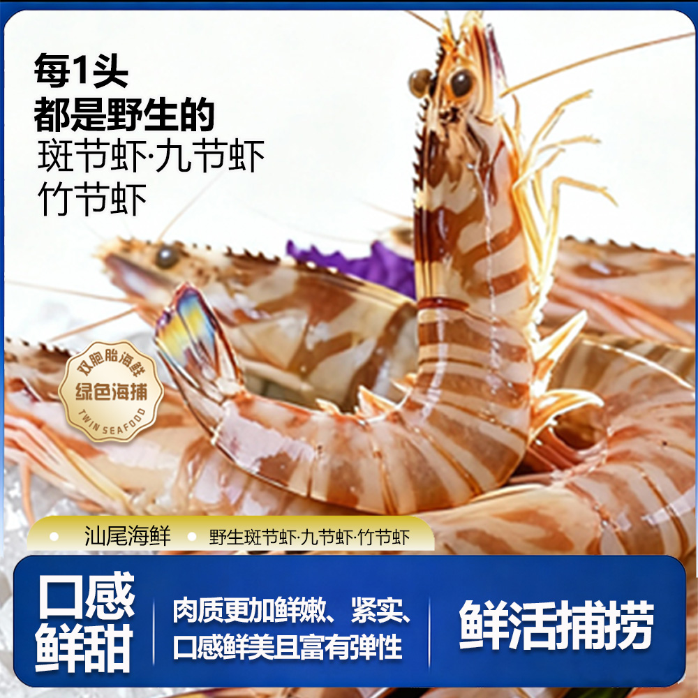 汕尾海鲜【9头左右/斤】野生微次斑节虾九节虾竹节虾 新鲜肉质海鲜