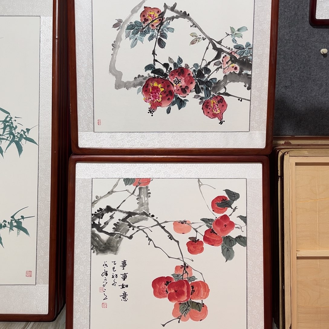 风***吹国画书画作品带框63.×63