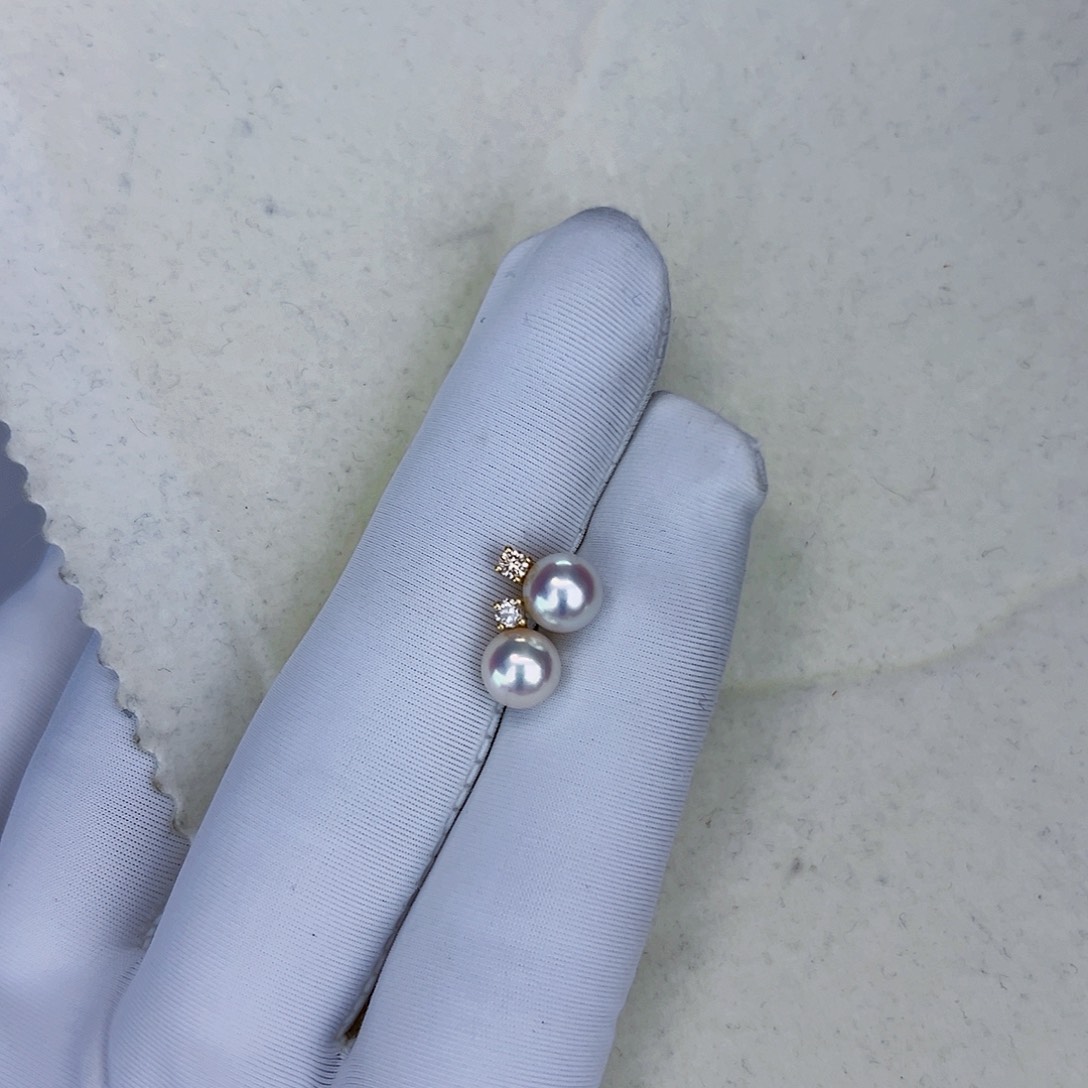 海水珍珠海水akoya王妃耳钉6-7mm18K金镶嵌