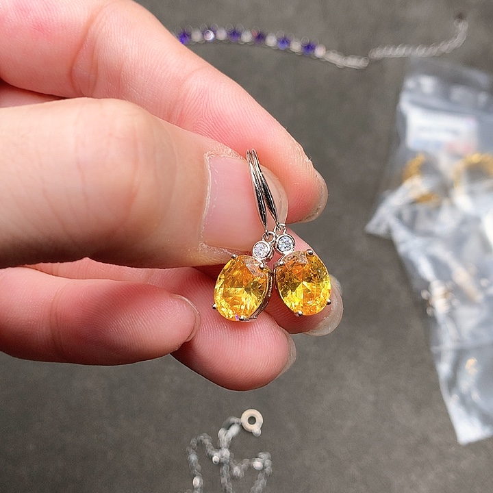 彩色蓝宝石耳饰银S925镶嵌