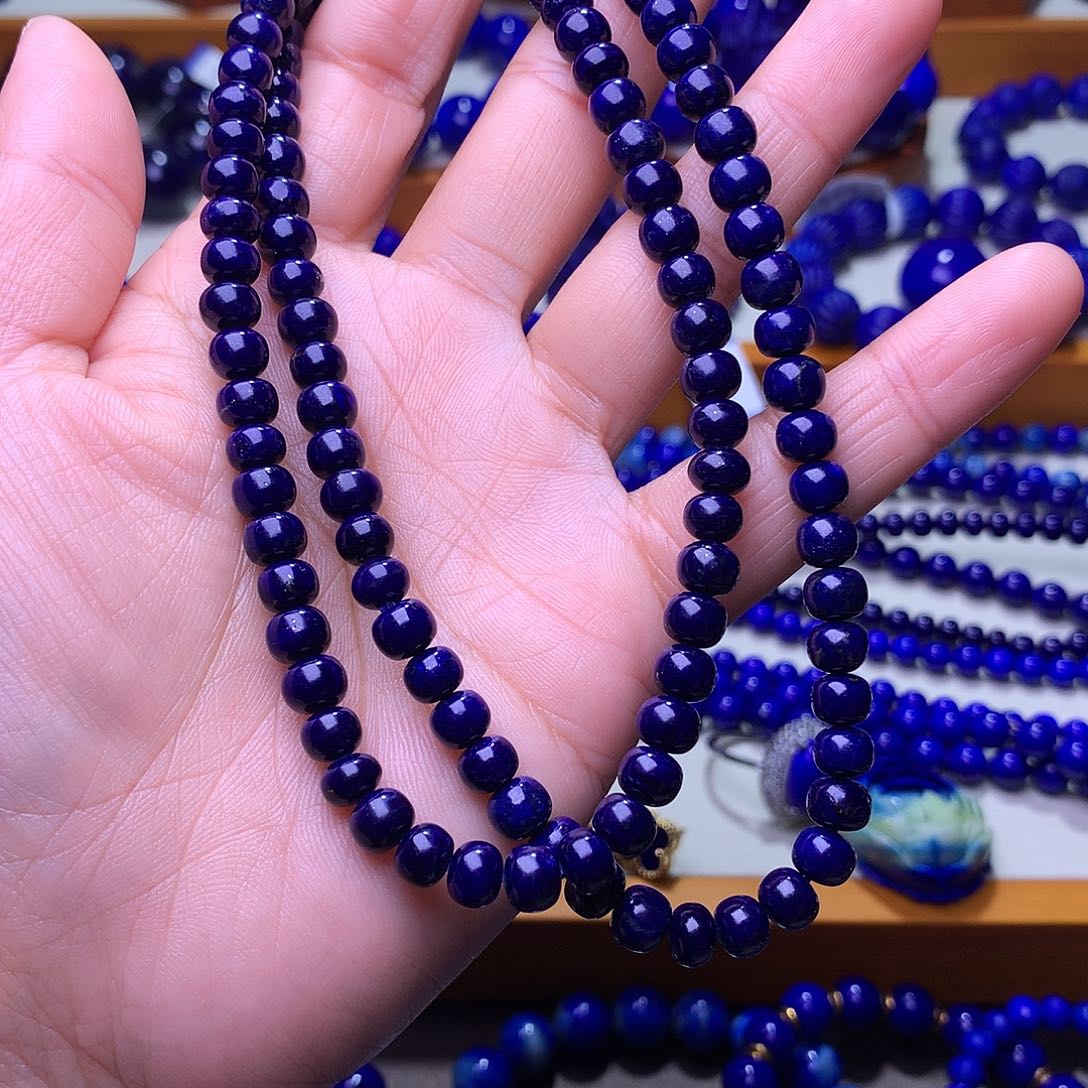 青金石未镶嵌手串6.5m 黑加仑多圈