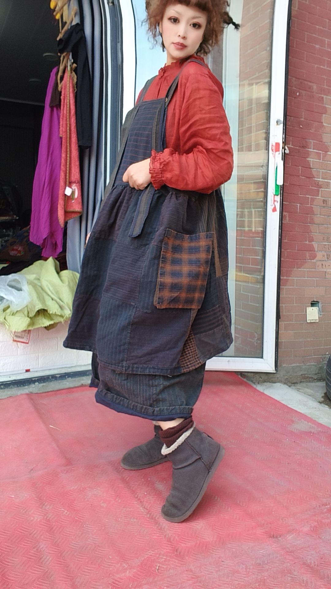 无吊牌磨白做旧单层老布背带裙前后两穿直播间自己选色