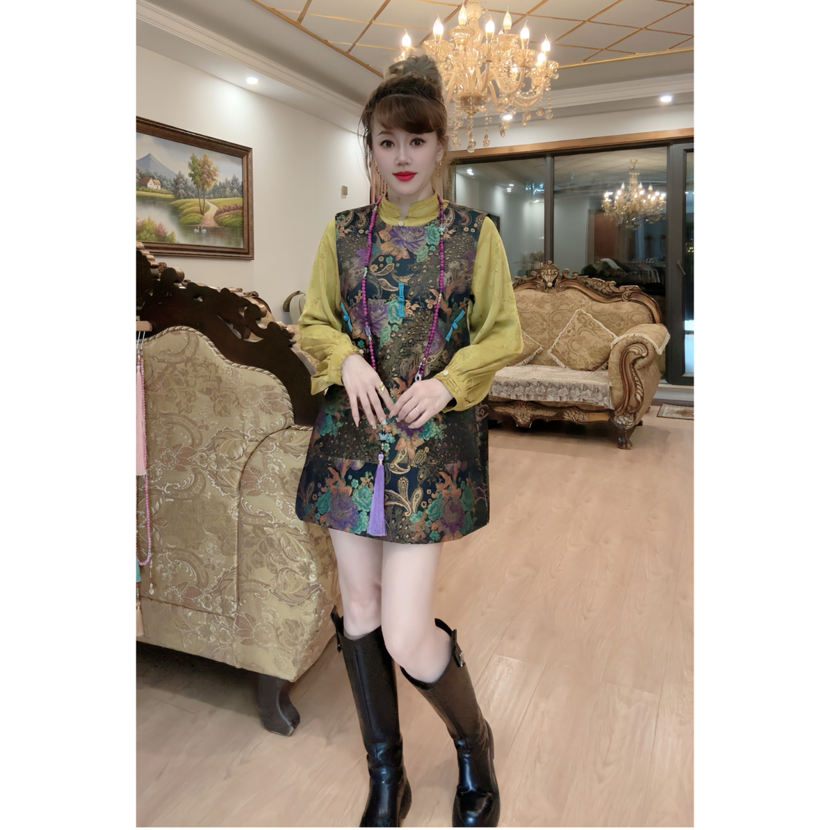 ［流光烫金—马甲裙］春季新款新中式国风织锦提花马甲群