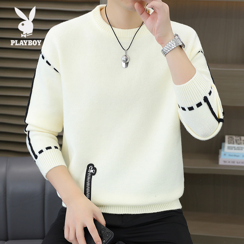 花花公子秋冬洋气毛衣男士新款防寒针织衫小众潮流简约个性毛衣