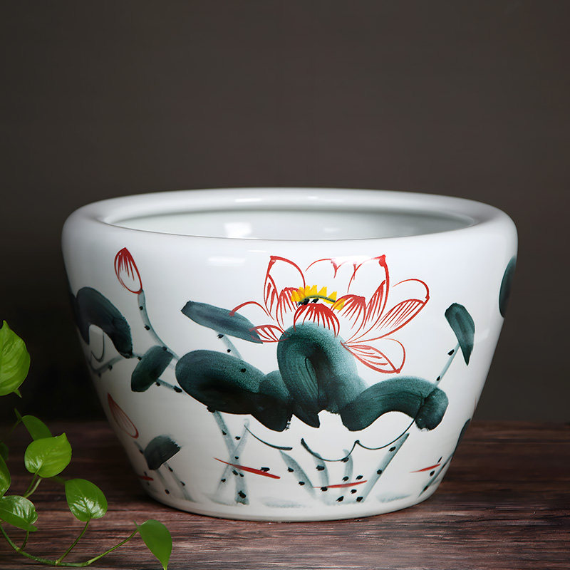 庭院大缸景德镇荷花碗莲睡莲盆水缸酒店甲鱼盆家用老式庭院锦鲤缸