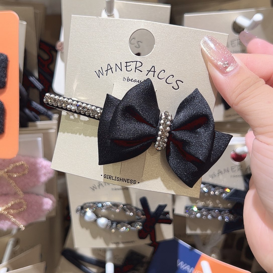 非金属缎面珠珠蝴蝶结弹夹