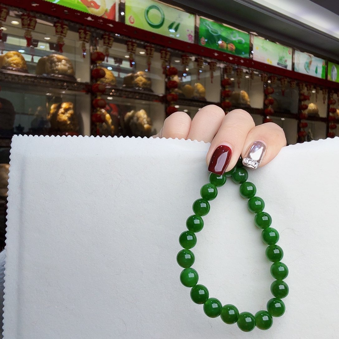 和田玉（碧玉）手链未镶嵌咖***糖