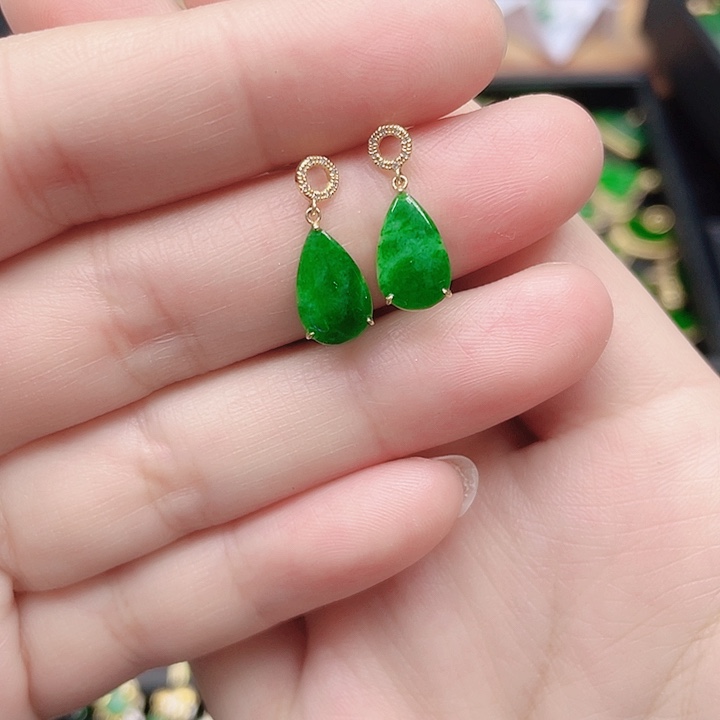 翡翠耳饰18K金镶嵌天然翡翠