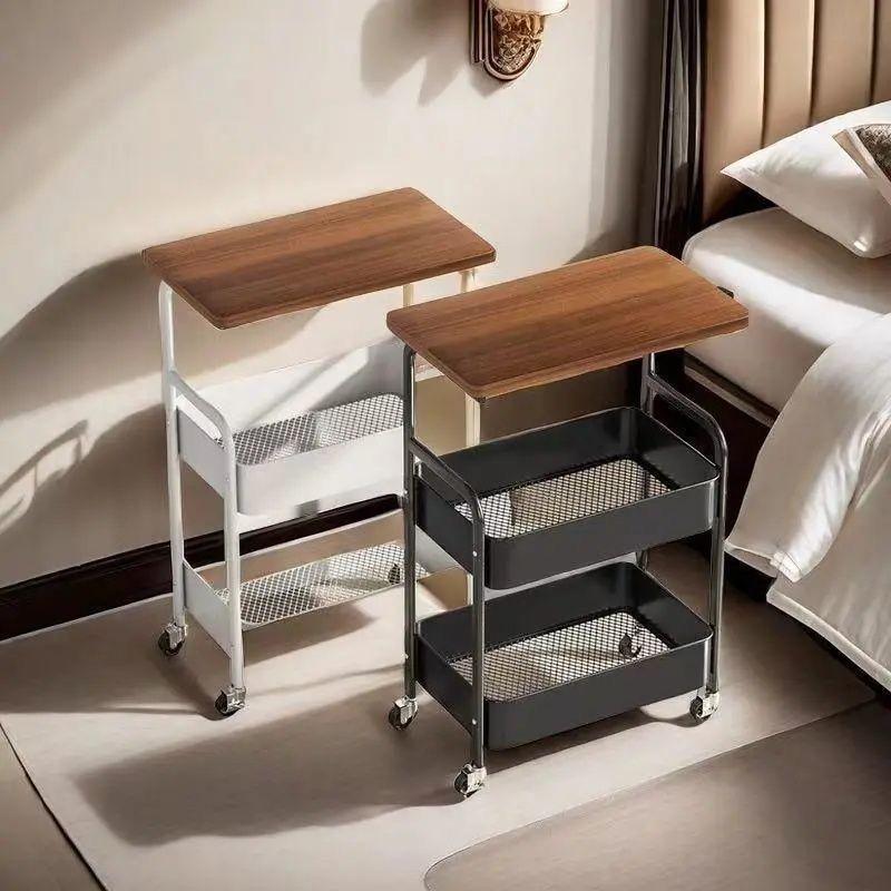 奶油简约收纳卧室客厅浴室夹缝落地可移动零食储物架两层小推车