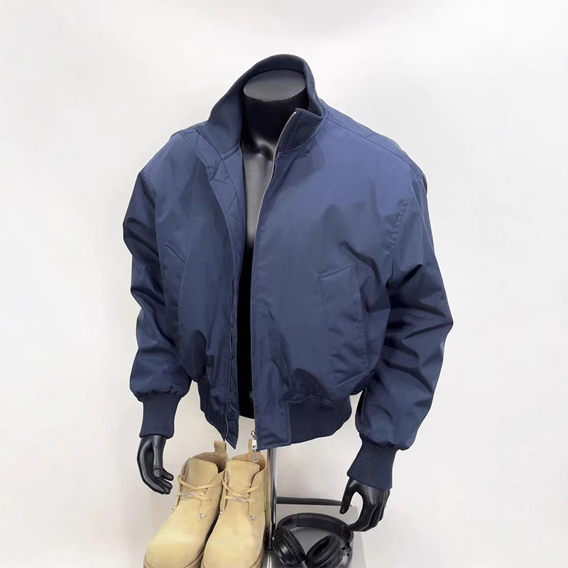 藏青色廓形飞行员夹克棉服男冬季美式复古bomber加厚立领棉衣外套