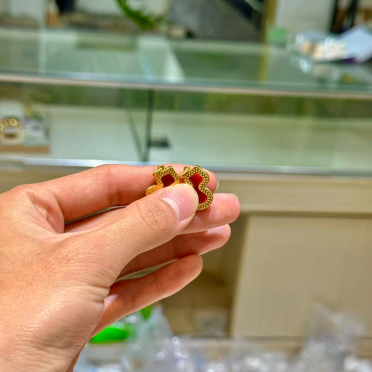 【小民】红玛瑙镶嵌18k葫芦吊坠-HJ065