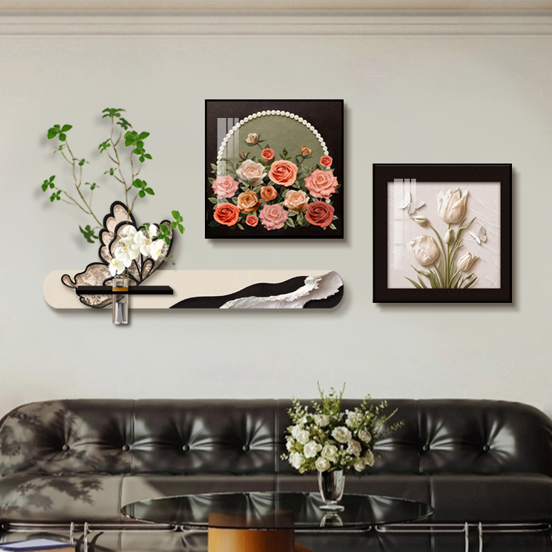 轻奢高级感现代简约客厅装饰画沙发背景墙挂画水培绿植蝴蝶花壁画