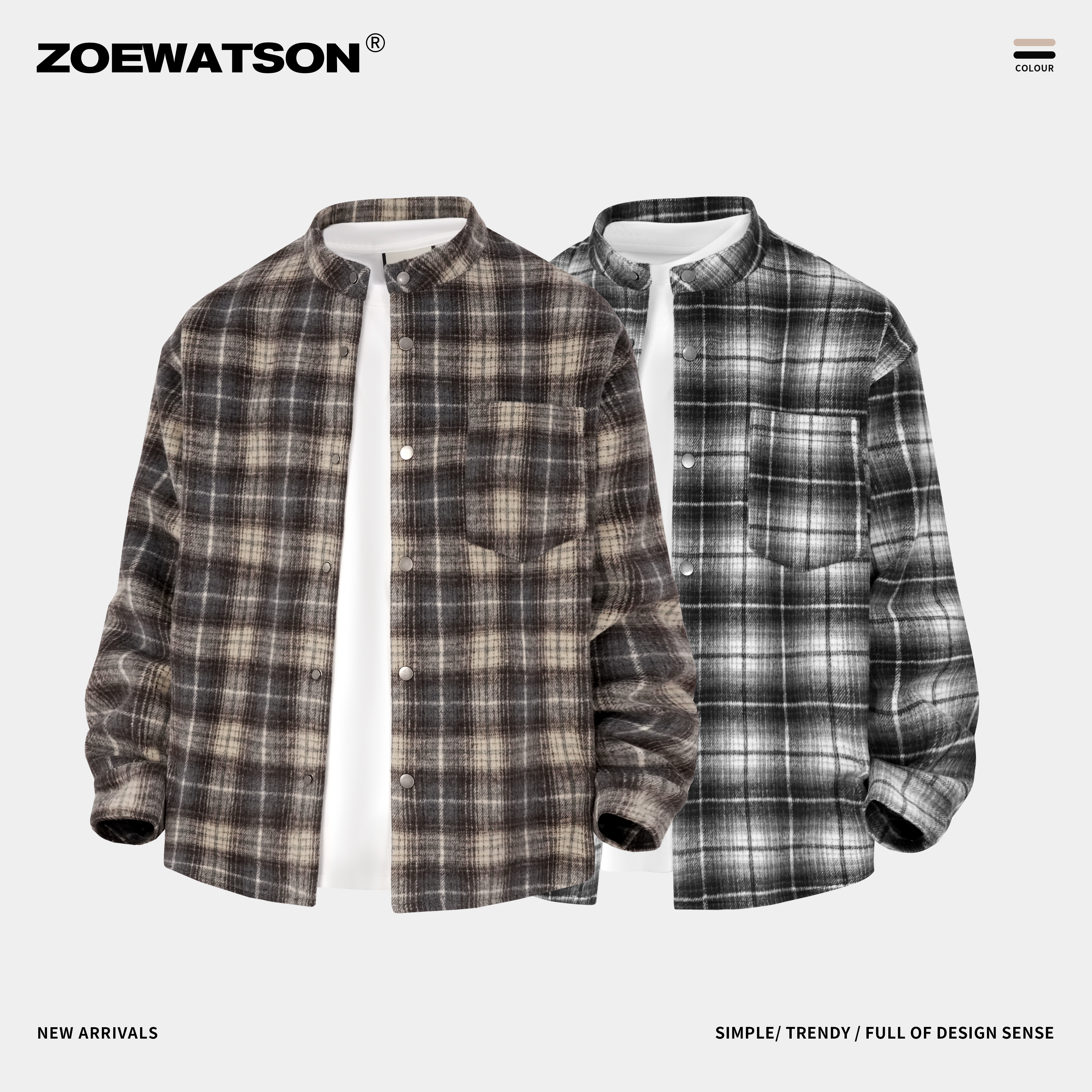 【ZOEWATSON】秋冬格纹衬衫法兰绒美式休闲日系衬衣潮流长袖男Z6202