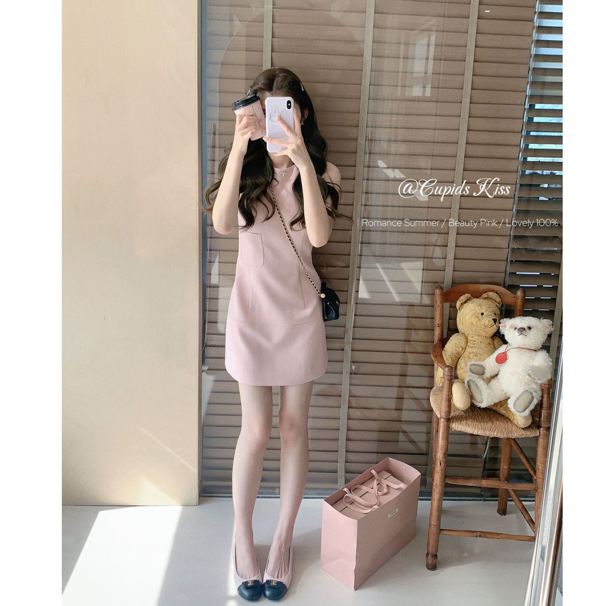 csk丘比特  “粉调少女系” a字简单无袖高级气质修身优雅连衣裙