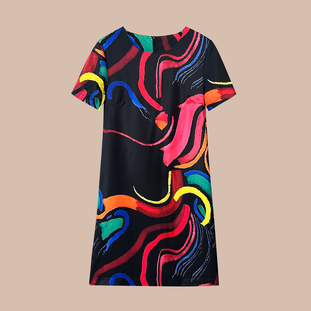 2025轻奢时尚显瘦休闲撞色百搭气质连衣裙（W-020）