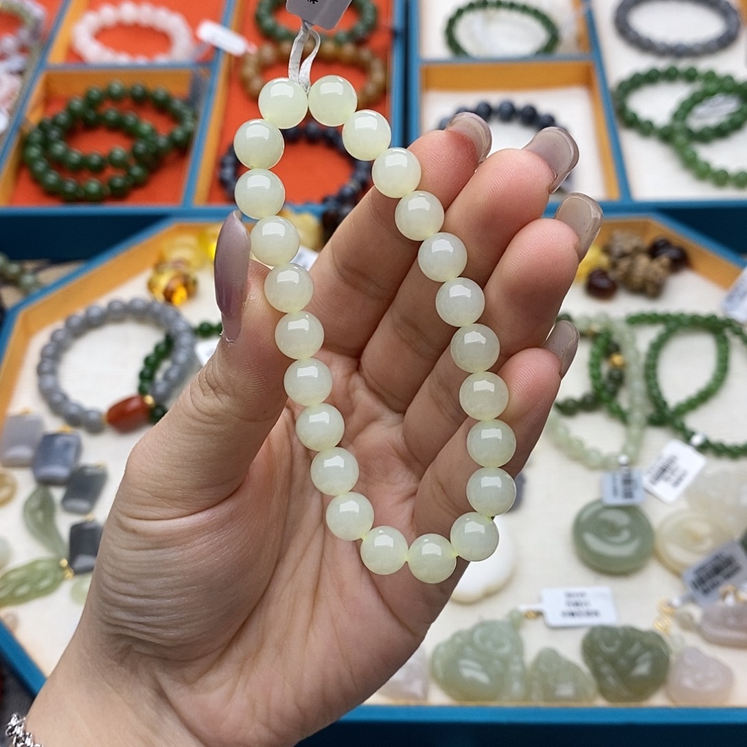 和田玉未镶嵌手链w13黄口8mm
