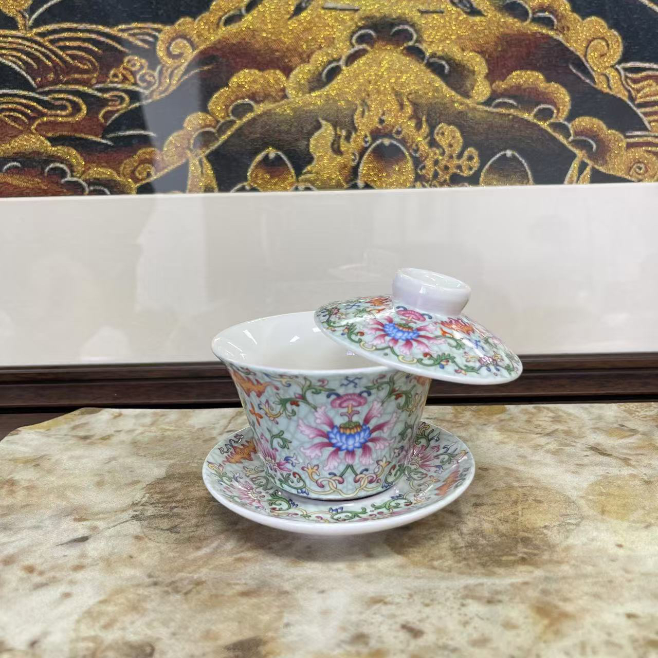 【闪购链接】三才盖碗-青色珐琅彩悬停156 是