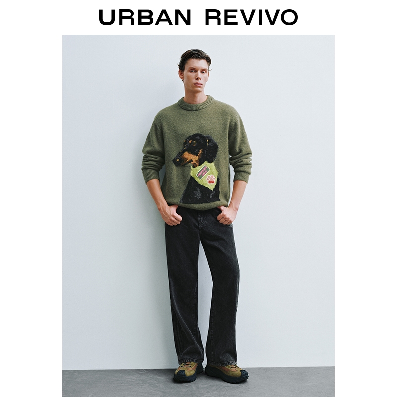 UR2025冬季新款男装潮流做旧印花阔腿牛仔长裤UUV850045