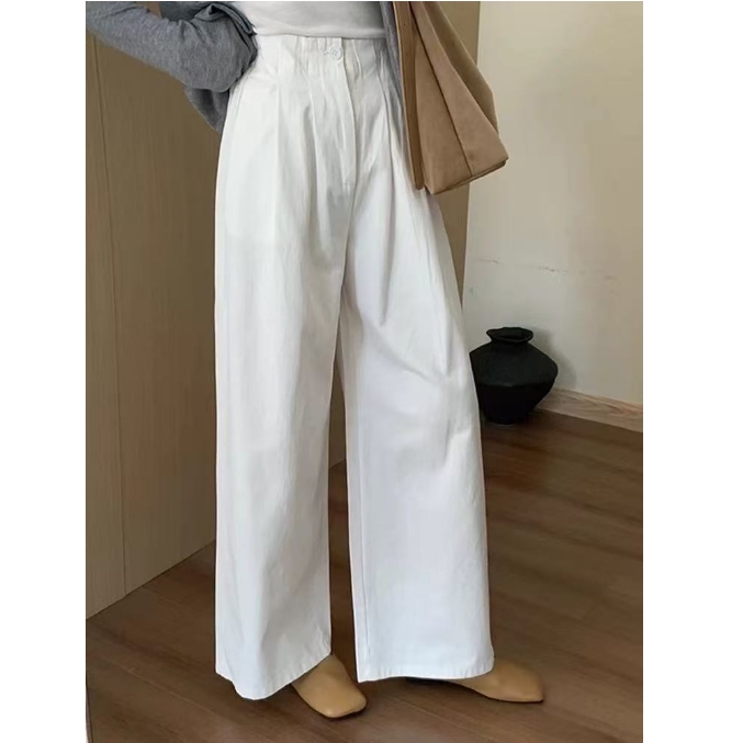 2025夏季新款韩版高腰阔腿半松紧直筒九分休闲裤#6610【裤长90】