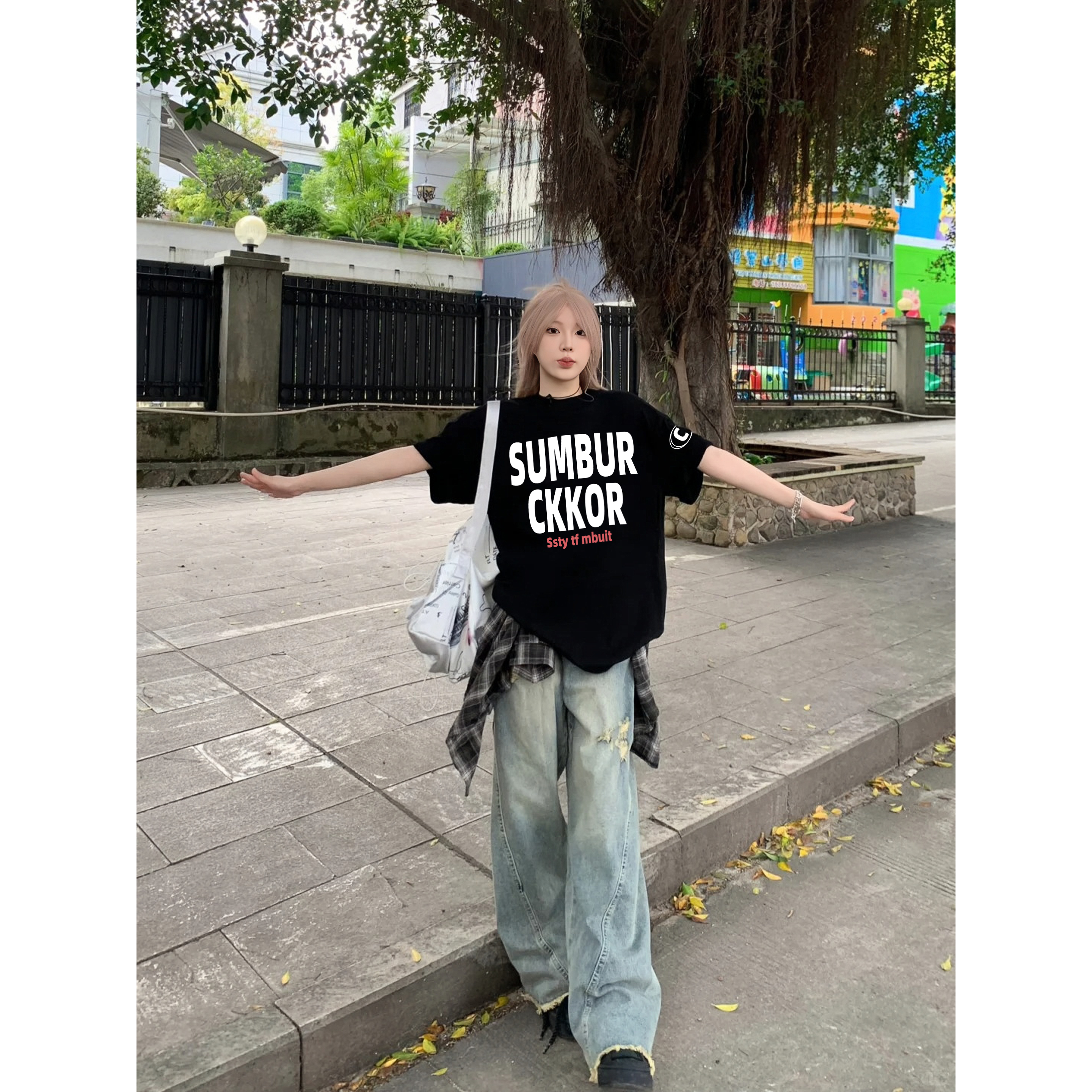 韩版圆领纯棉设计感印花t恤女夏季宽松显瘦百搭时尚潮流穿搭