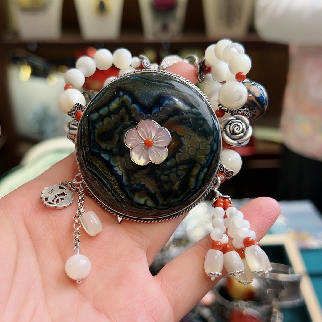 玛瑙/玉髓手链银S925镶嵌手链