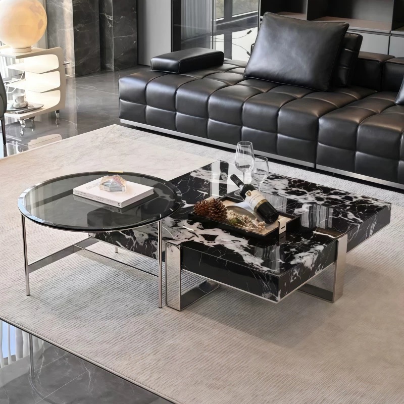 意式极简宝格丽大理石正方形客厅家用高端设计师劳伦斯配套茶几