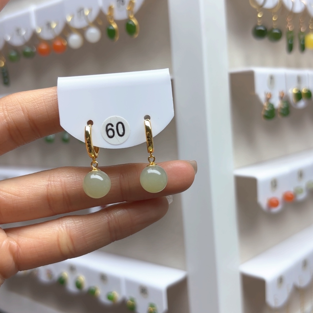 和田玉耳饰银S925镶嵌2